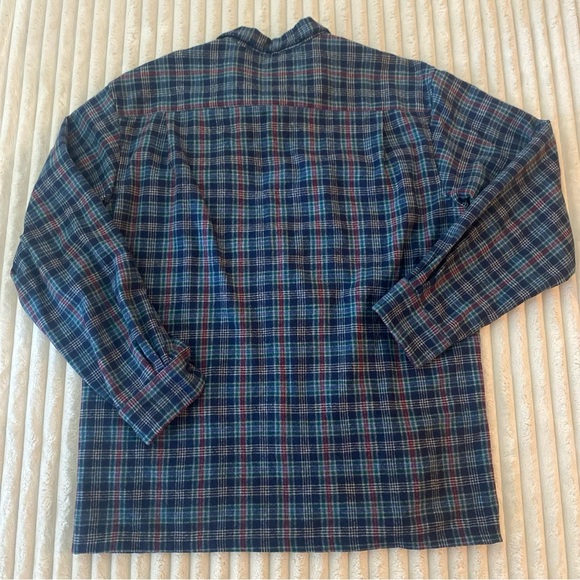Pendleton Board Shirt Blue and Green Plaid Wool Shirt Loop Collar - Picture 9 of 9
